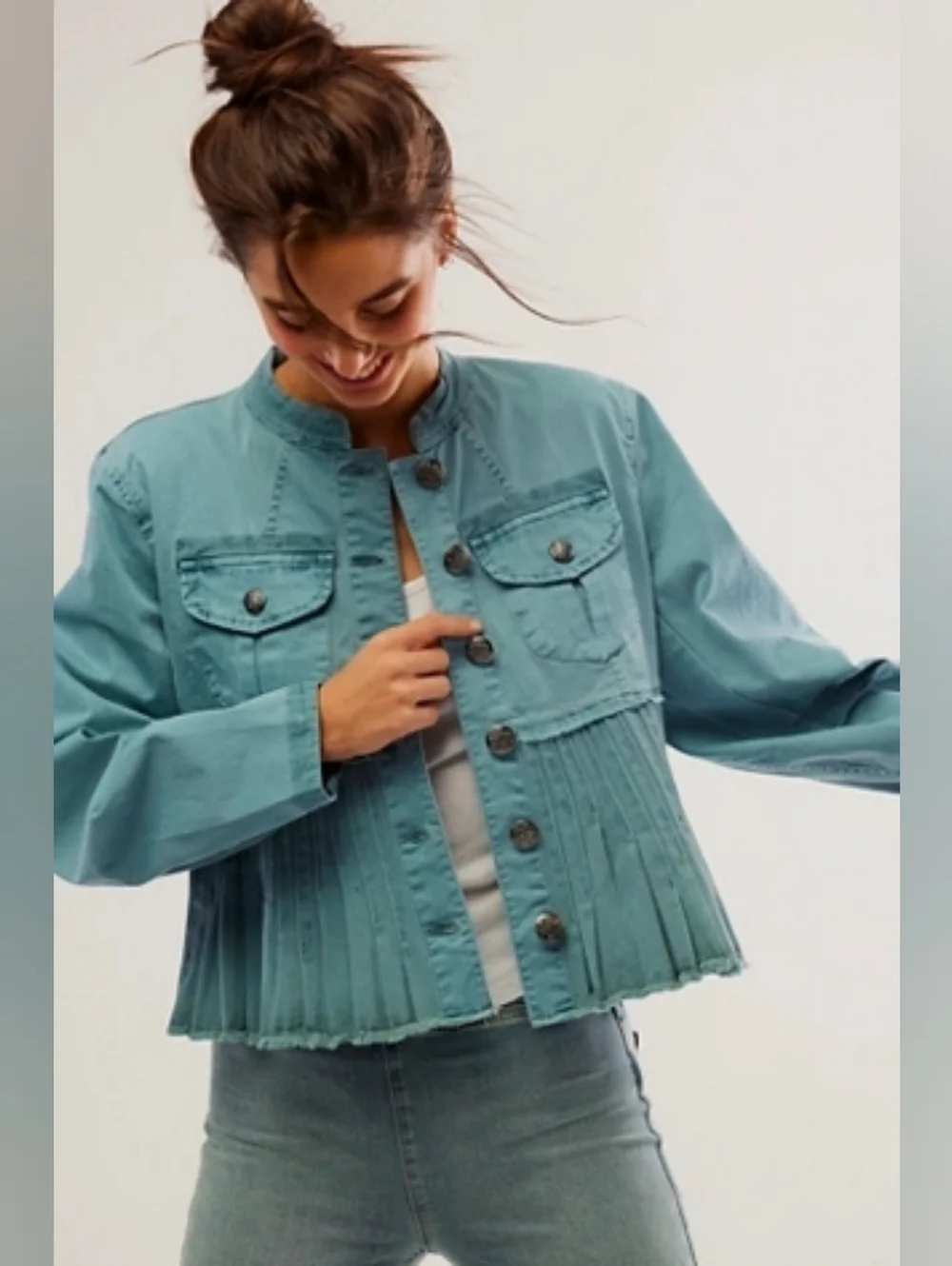 Free People Blue Tourmaline Cassidy Denim Jacket - Picture 1 of 8